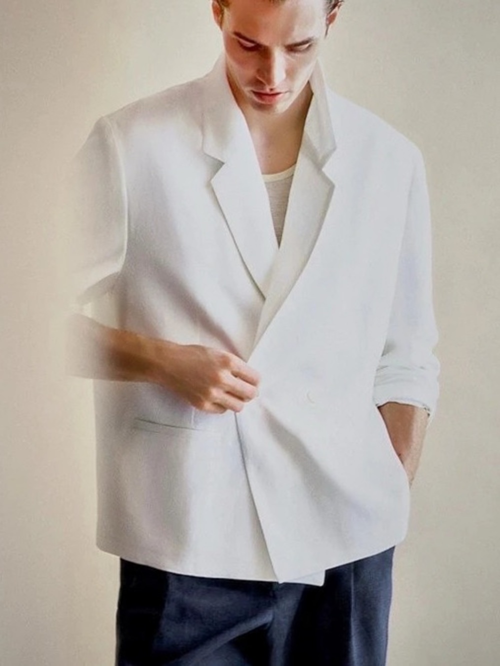 Zara Viscose-Linen Double-Breasted Blazer White Size 44